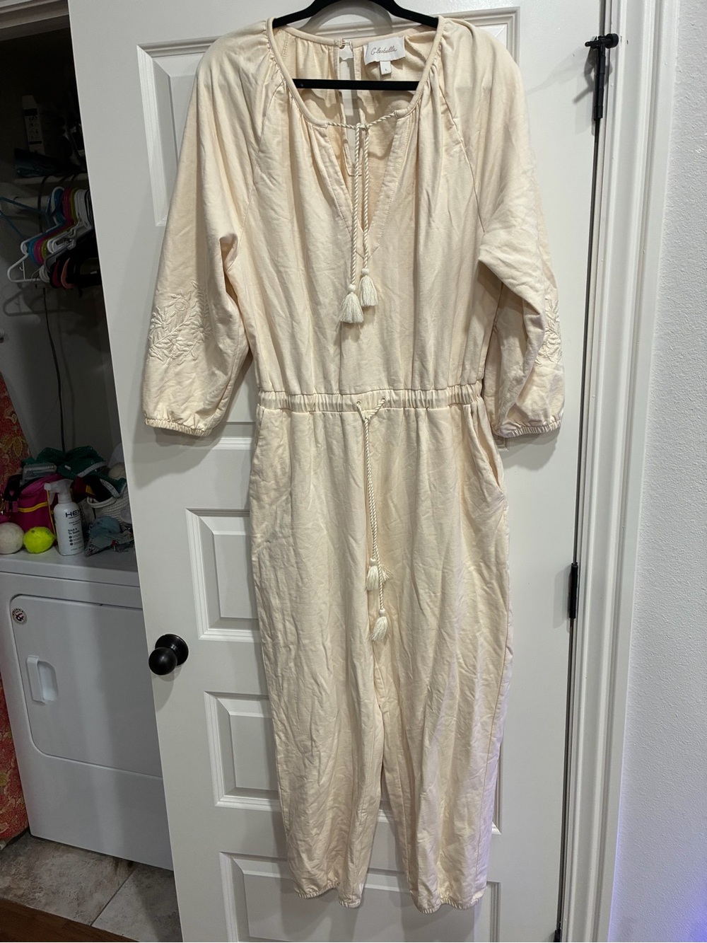 Cleobella Cream Tassel Tie Long-Sleeve Jumpsuit from Revolve